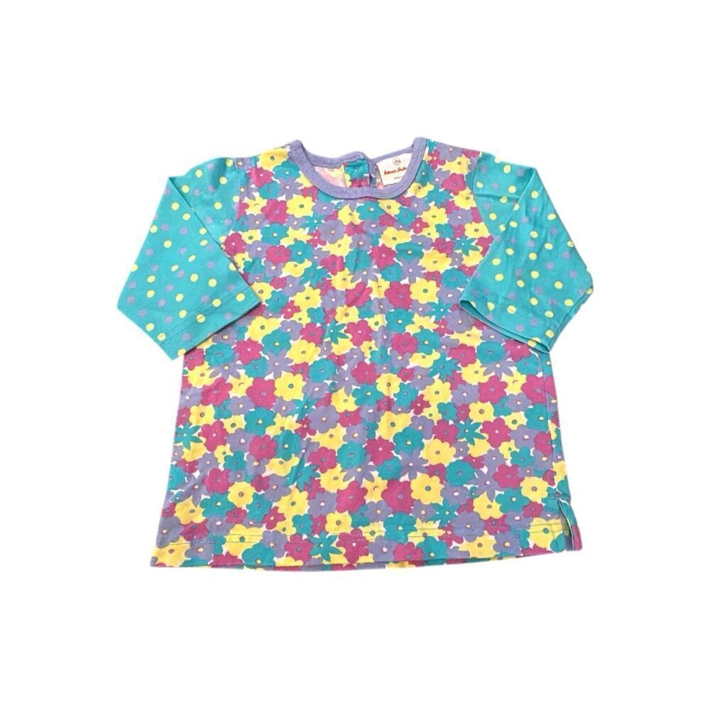 HANNA ANDERSSON 90s Y2K Vintage 3/4 Sleeve Floral Top Button Back